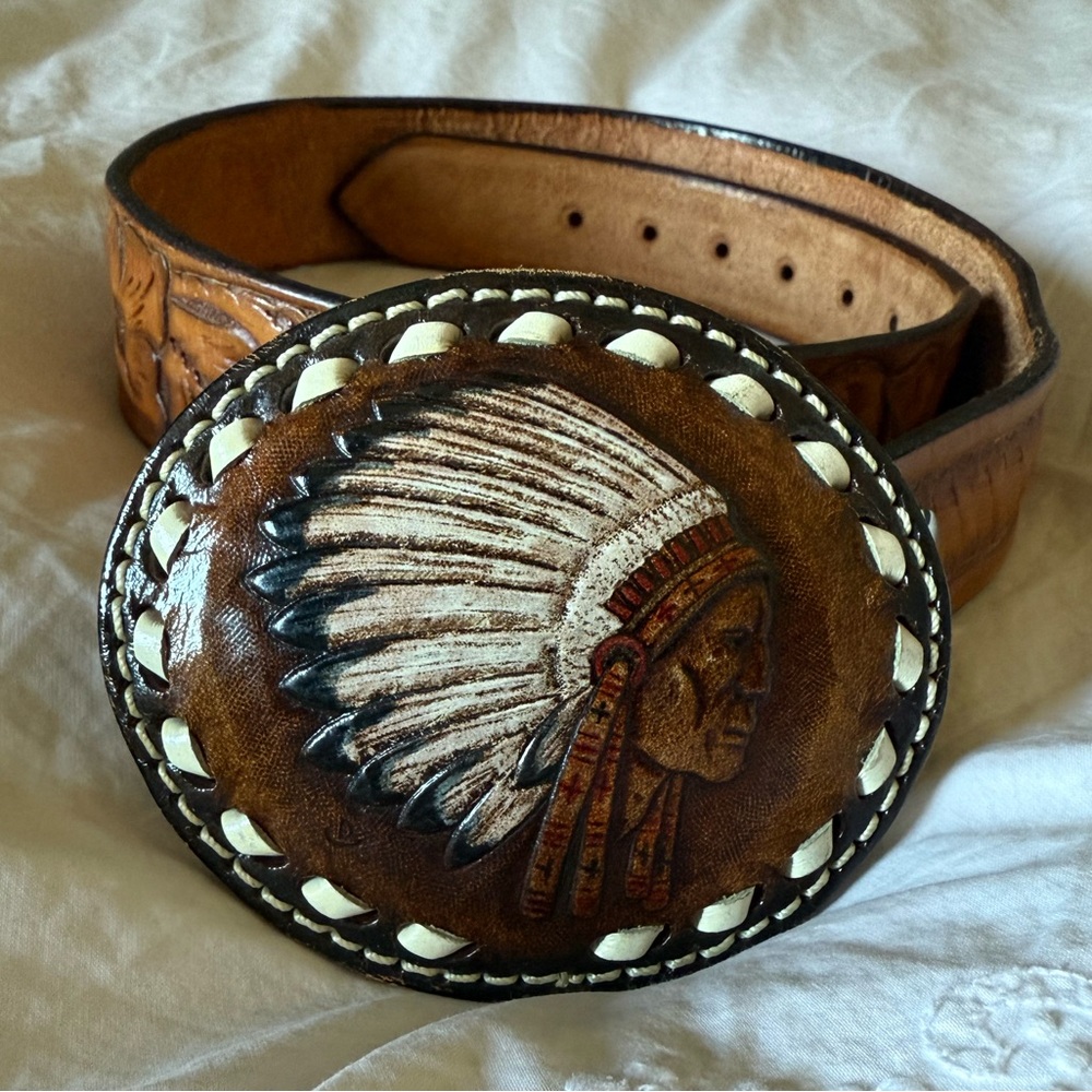 🤎Vintage Western Belt Custom Native American Chief genuine leather 🤎